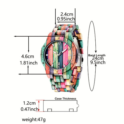 Men's Quartz Watch - Handmade Bamboo Engraved Wooden with Luminous Hands & Date Display - product detail view 2