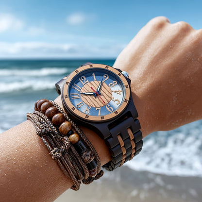 Men's Quartz Watch - LeeEv Wooden for - Natural Wood Hollow Skeleton Dial Wristwatch, Arabic - product detail view 5