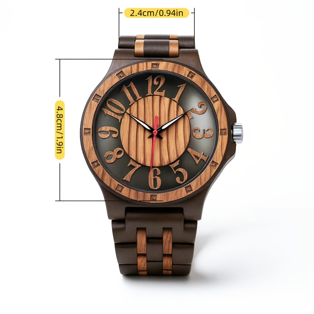 Men's Quartz Watch - LeeEv Wooden for - Natural Wood Hollow Skeleton Dial Wristwatch, Arabic - product detail view 6