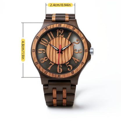 Men's Quartz Watch - LeeEv Wooden for - Natural Wood Hollow Skeleton Dial Wristwatch, Arabic - product detail view 6