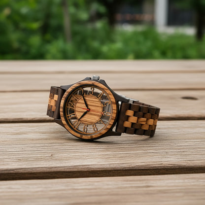 Men's Quartz Watch - LeeEv Wooden for - Natural Wood Hollow Skeleton Dial Wristwatch, Arabic - product detail view 7