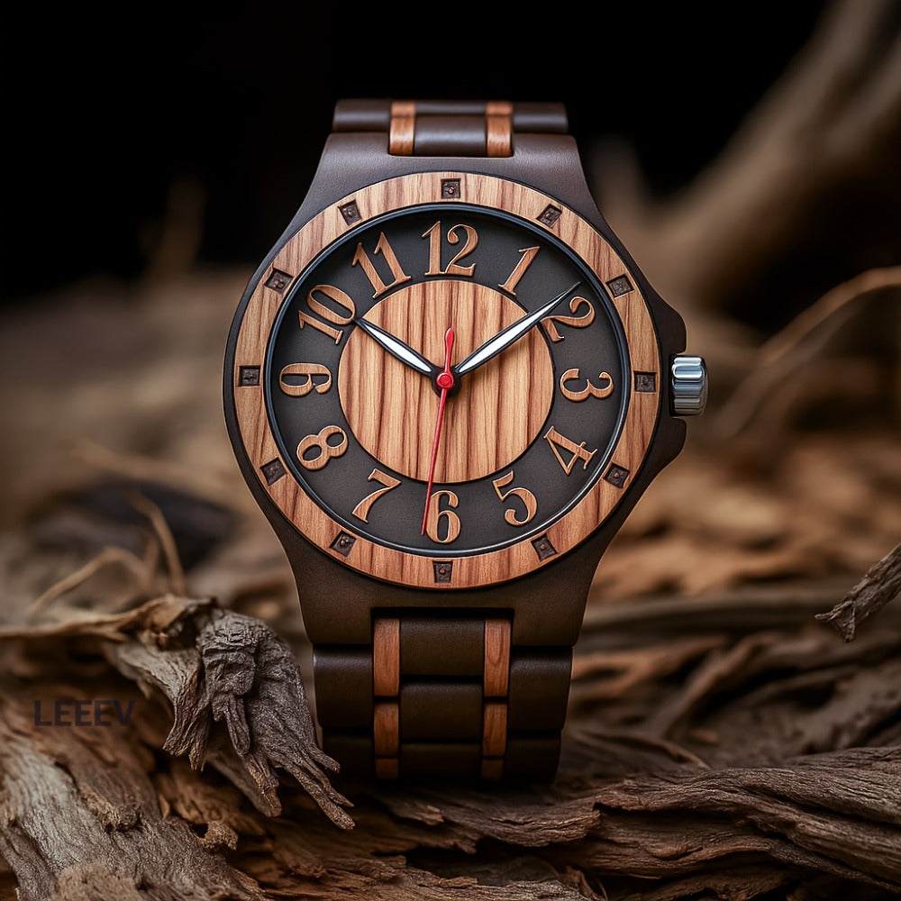 Men's Quartz Watch - LeeEv Wooden for - Natural Wood Hollow Skeleton Dial Wristwatch, Arabic - product detail view 8