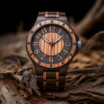 Men's Quartz Watch - LeeEv Wooden for - Natural Wood Hollow Skeleton Dial Wristwatch, Arabic - product detail view 8