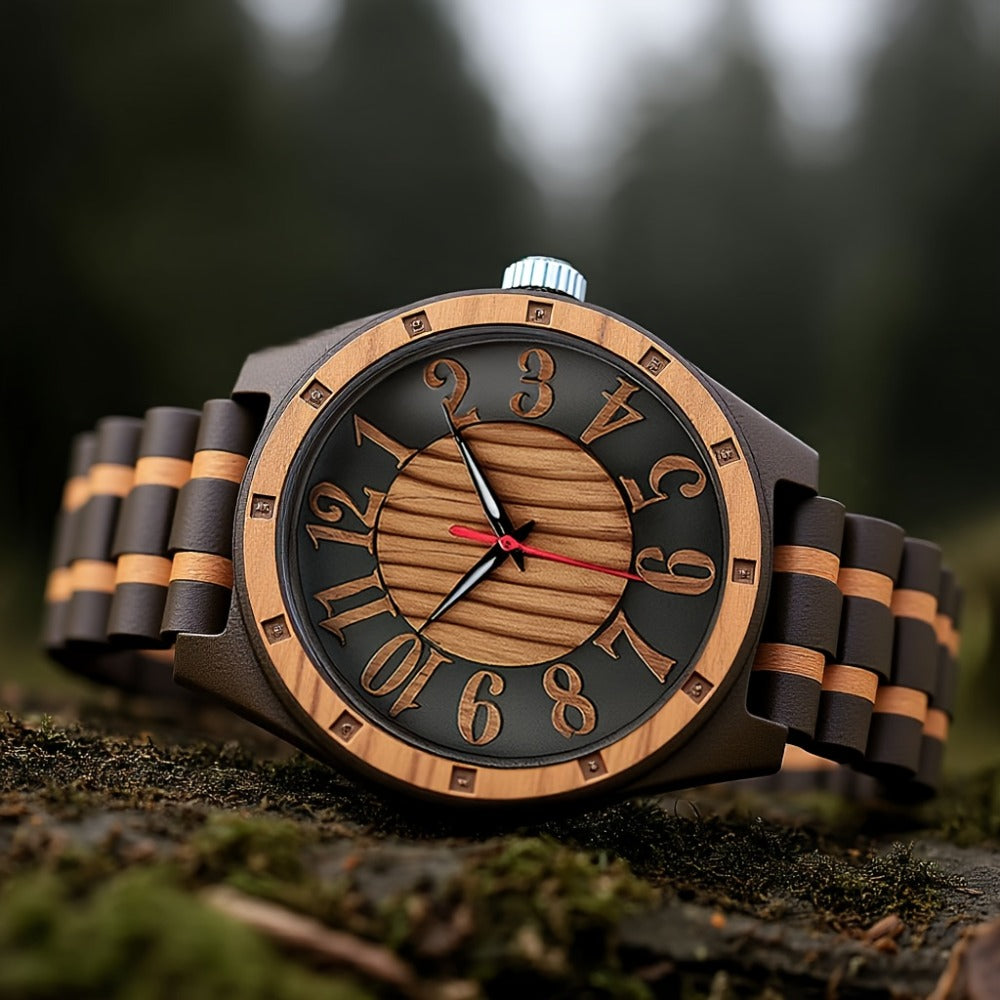 Men's Quartz Watch - LeeEv Wooden for - Natural Wood Hollow Skeleton Dial Wristwatch, Arabic - product detail view 9