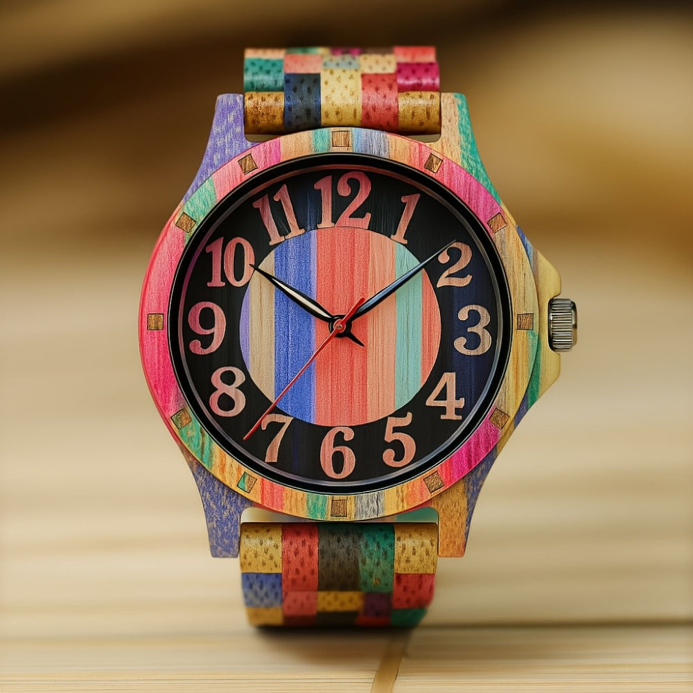 Men's Quartz Watch - LeeEv Wooden for - Natural Wood Hollow Skeleton Dial Wristwatch, Arabic - product detail view 10