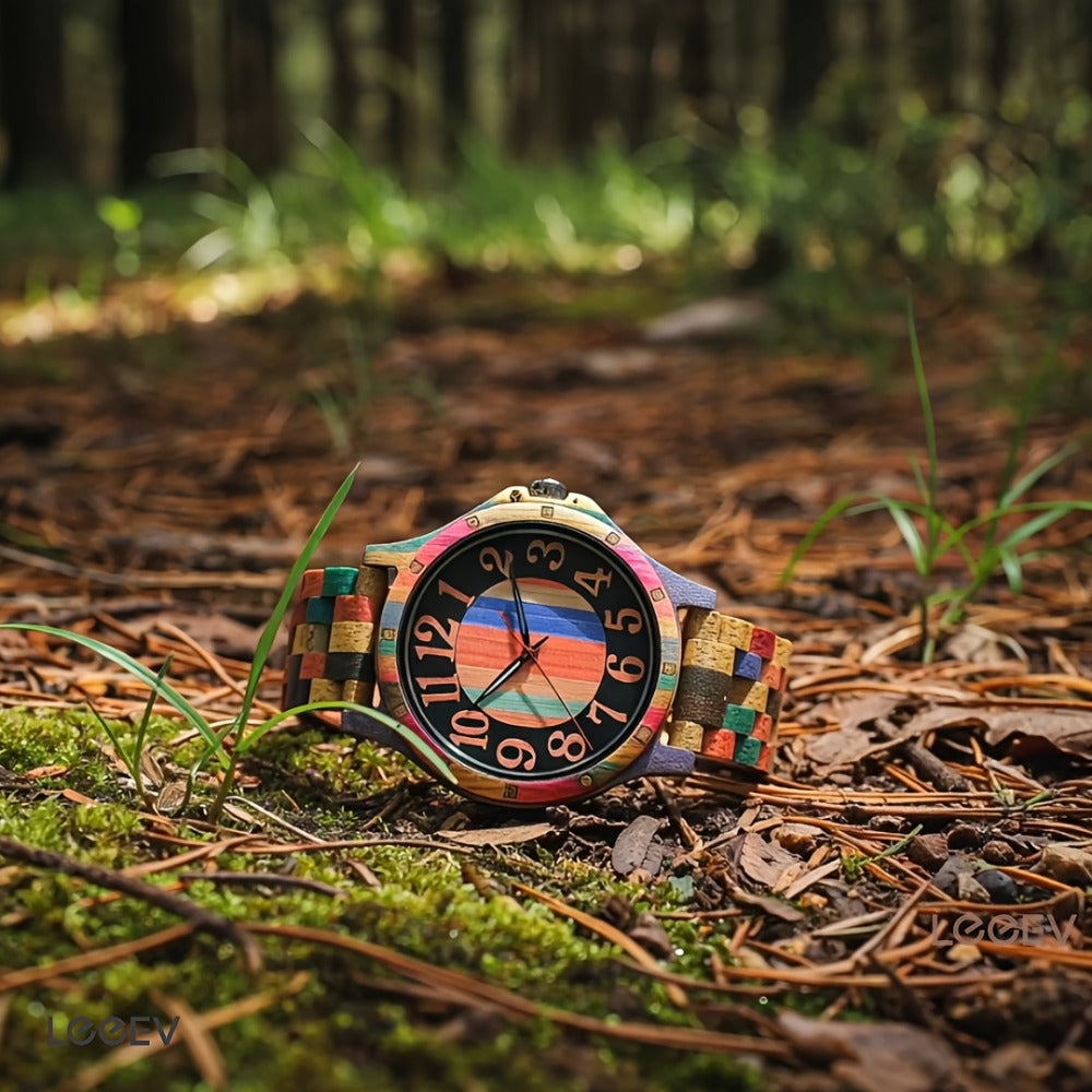 Men's Quartz Watch - LeeEv Wooden for - Natural Wood Hollow Skeleton Dial Wristwatch, Arabic - product detail view 11