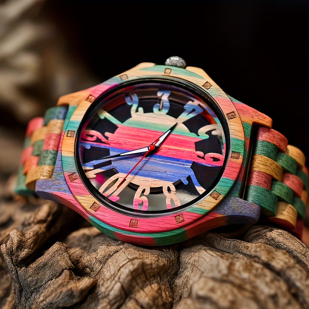 Men's Quartz Watch - LeeEv Wooden for - Natural Wood Hollow Skeleton Dial Wristwatch, Arabic - product detail view 12