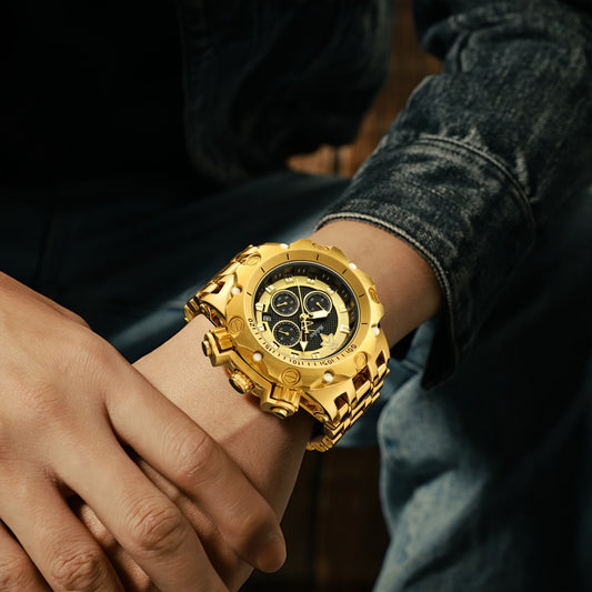 Men's Quartz Watch - Luxury 's Chronograph YaLaLuSi Gold Case Wristwatch with Sub-Dial, Bold - main product view