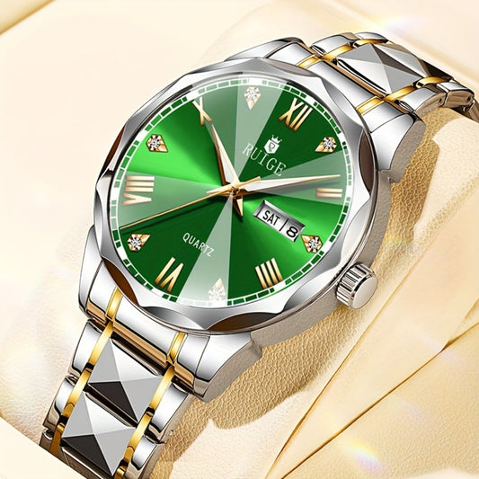 Men's Quartz Watch - Luxury Sports Stainless Steel Luminous Calendar Day Display Wristwatch - main product view