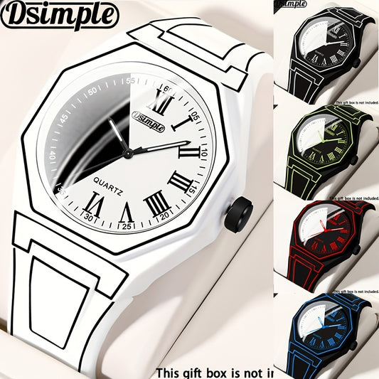 Men's Quartz Watch - Minimalist Cartoon Silicone Strap Geometric Dial Unisex Casual Wristwatch - main product view