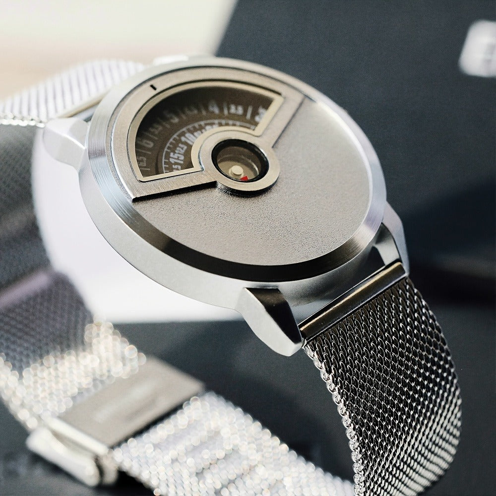 Men's Quartz Watch - Minimalist No-Hands with Stainless Steel Strap - Contemporary Industrial - product detail view 10