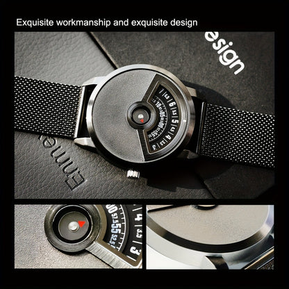 Men's Quartz Watch - Minimalist No-Hands with Stainless Steel Strap - Contemporary Industrial - product detail view 12