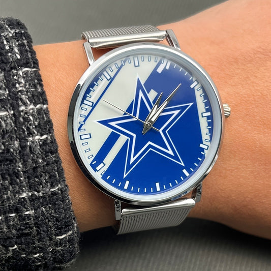 Men's Quartz Watch - Minimalist 's Creative Five-Pointed Star Dial with Silver Mesh Strap - main product view