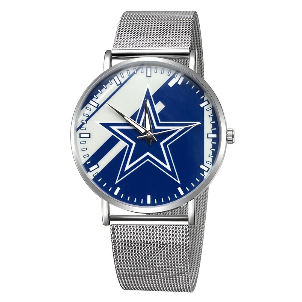 Men's Quartz Watch - Minimalist 's Creative Five-Pointed Star Dial with Silver Mesh Strap - product detail view 3