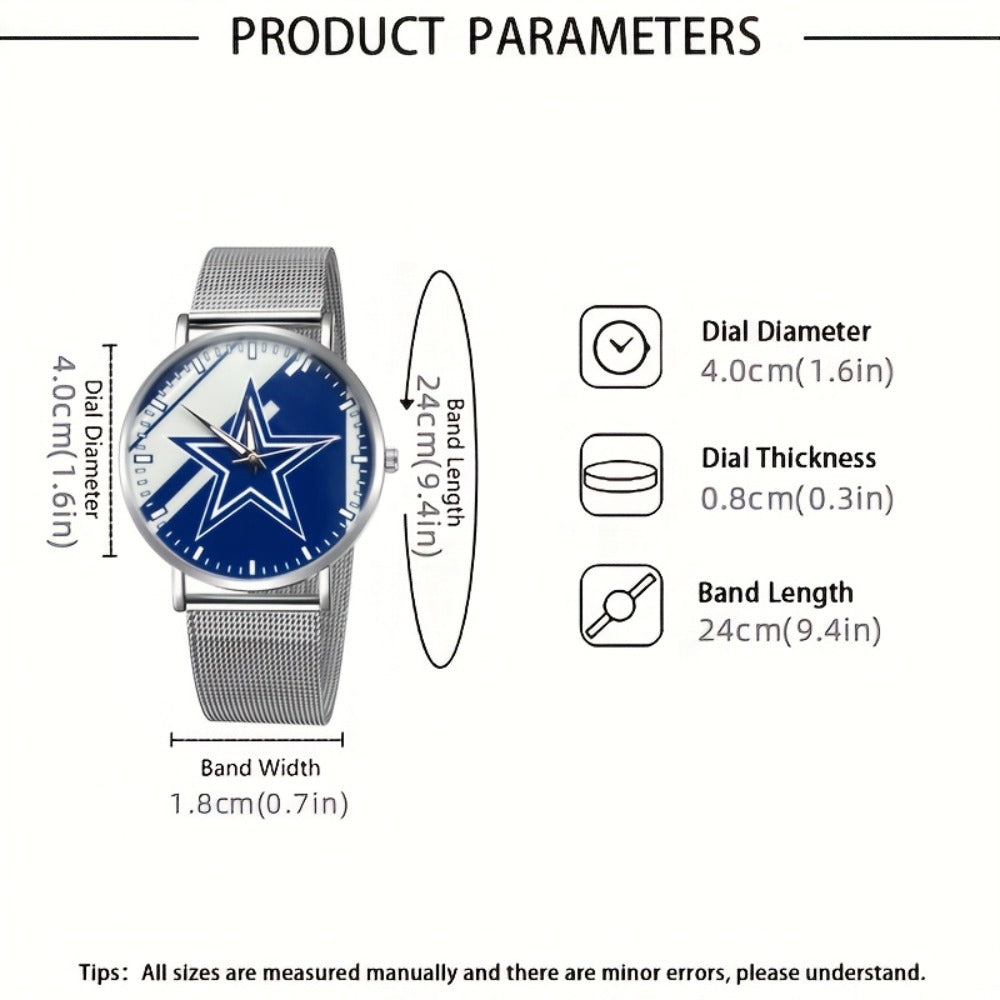 Men's Quartz Watch - Minimalist 's Creative Five-Pointed Star Dial with Silver Mesh Strap - product detail view 4