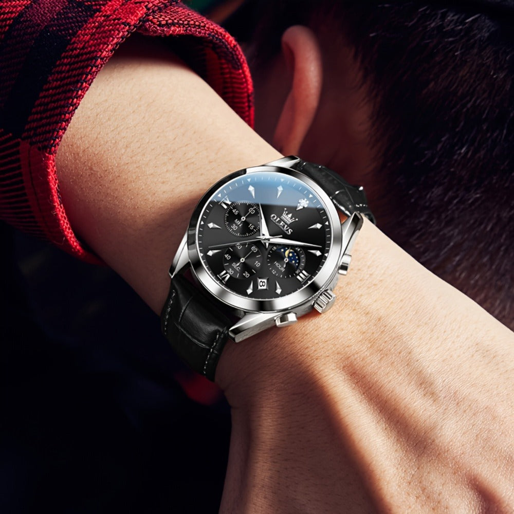 Men's Quartz Watch - Multifunction Chronograph for O1LEVS 6-Hand , Moon Phase, Luminous - product detail view 2