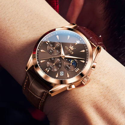 Men's Quartz Watch - Multifunction Chronograph for O1LEVS 6-Hand , Moon Phase, Luminous - product detail view 4