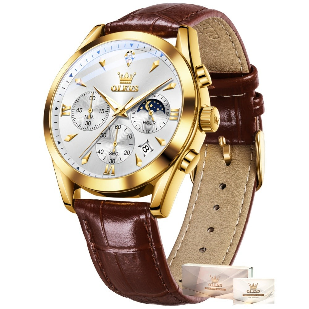 Men's Quartz Watch - Multifunction Chronograph for O1LEVS 6-Hand , Moon Phase, Luminous - product detail view 8