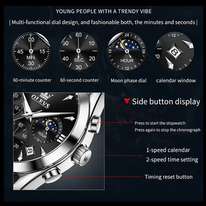 Men's Quartz Watch - Multifunction Chronograph for O1LEVS 6-Hand , Moon Phase, Luminous - product detail view 9