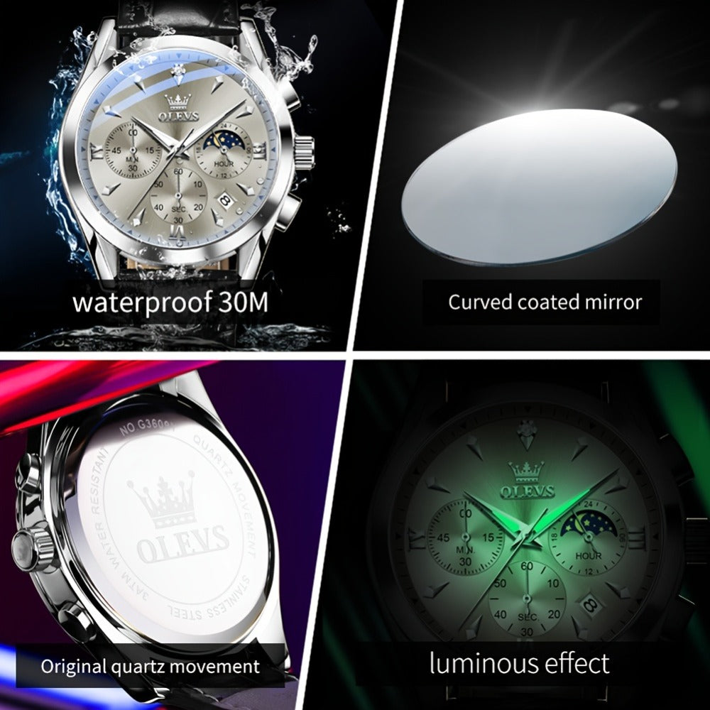Men's Quartz Watch - Multifunction Chronograph for O1LEVS 6-Hand , Moon Phase, Luminous - product detail view 10