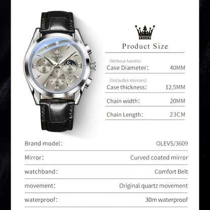 Men's Quartz Watch - Multifunction Chronograph for O1LEVS 6-Hand , Moon Phase, Luminous - product detail view 11