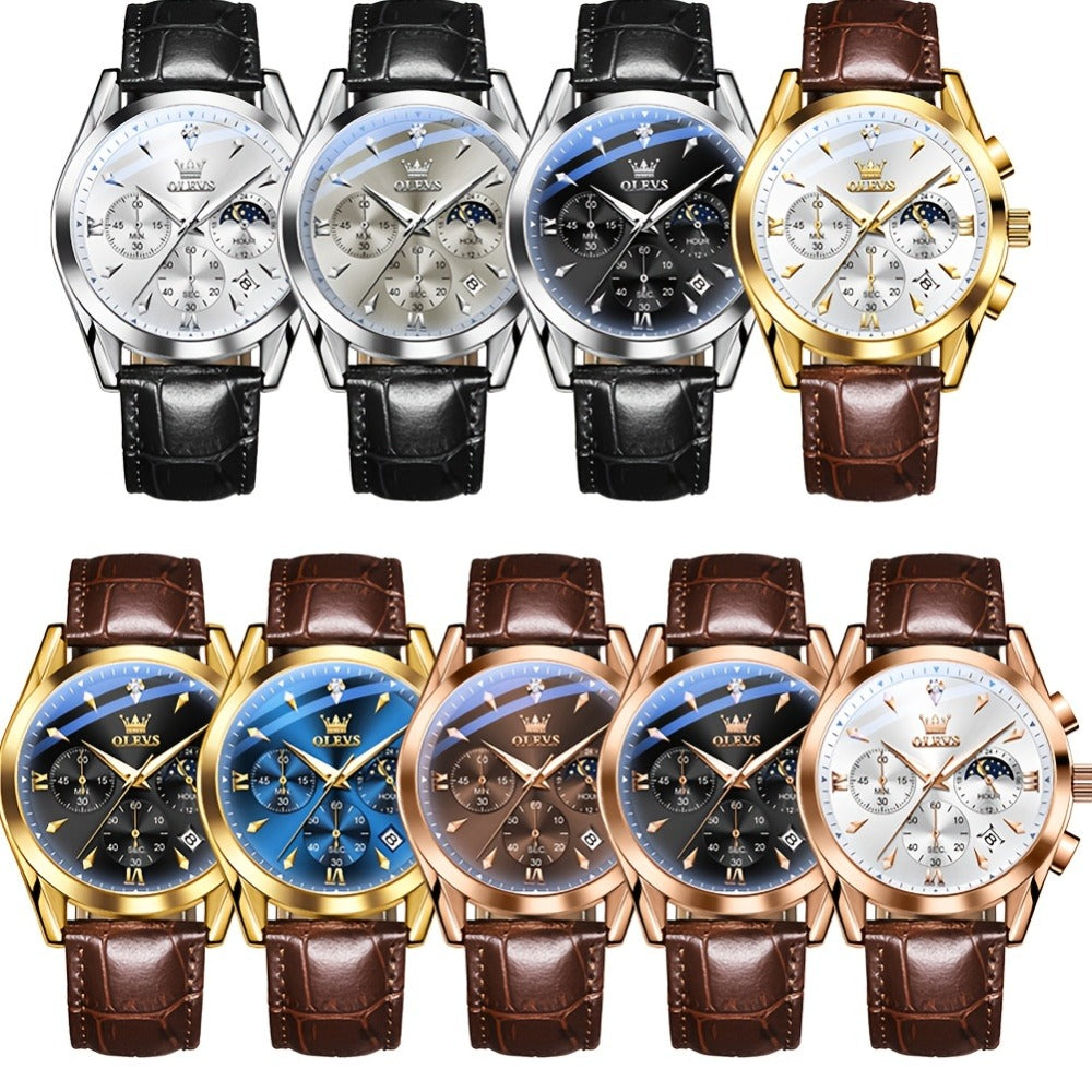 Men's Quartz Watch - Multifunction Chronograph for O1LEVS 6-Hand , Moon Phase, Luminous - product detail view 12