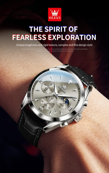 Men's Quartz Watch - Multifunction Chronograph for O1LEVS 6-Hand , Moon Phase, Luminous - product detail view 15
