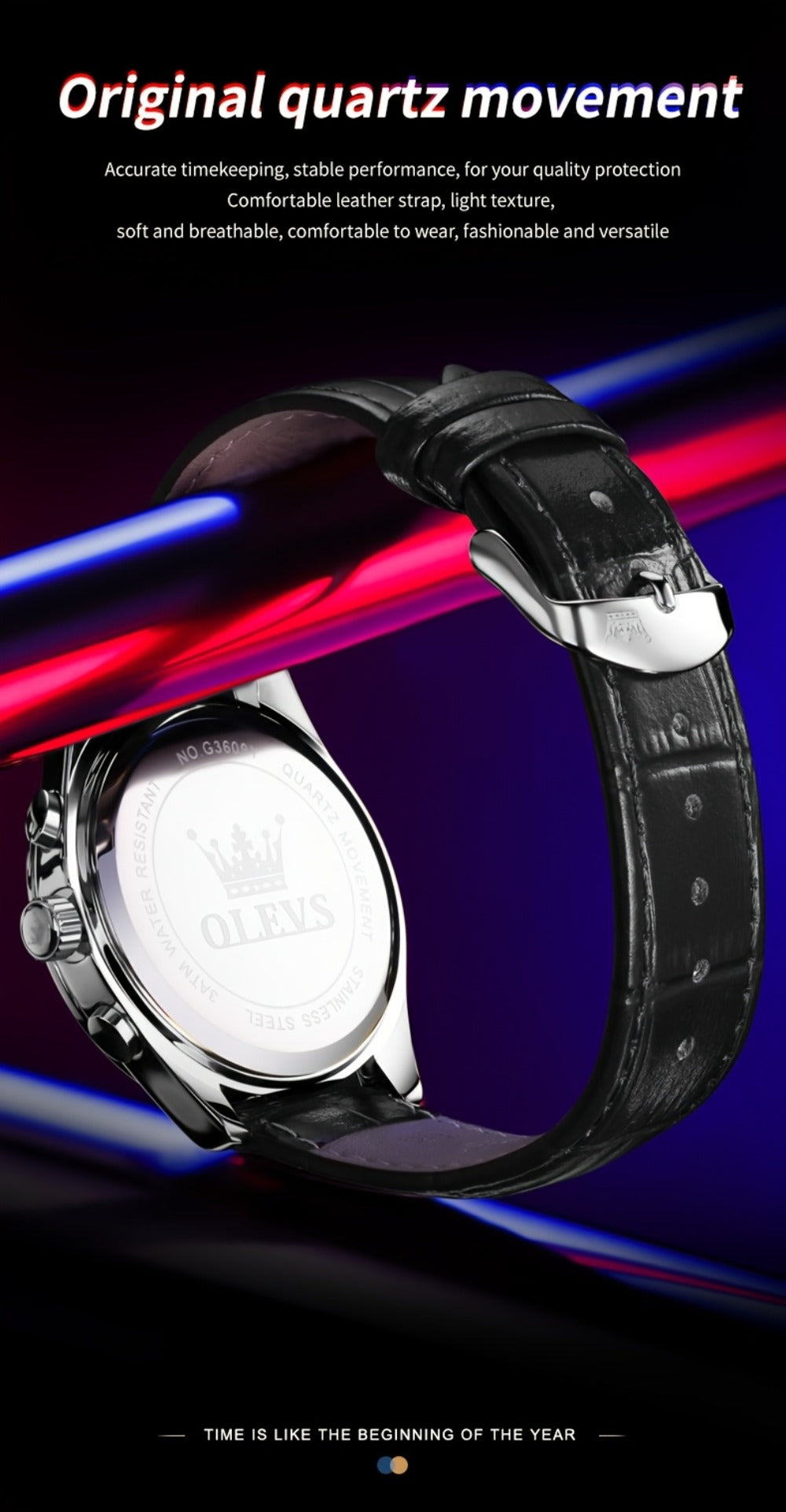 Men's Quartz Watch - Multifunction Chronograph for O1LEVS 6-Hand , Moon Phase, Luminous - product detail view 19
