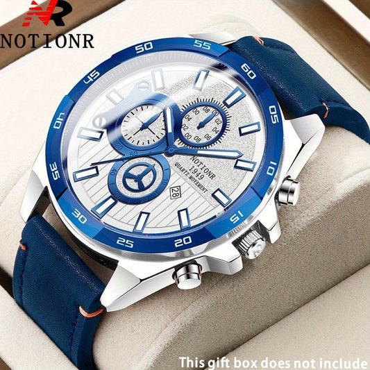 Men's Quartz Watch - NOTIONR 's Faux Leather Date Display, Round Dial, Business & Sport Casual - main product view