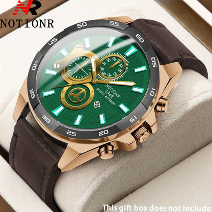 Men's Quartz Watch - NOTIONR 's Faux Leather Date Display, Round Dial, Business & Sport Casual - product detail view 2