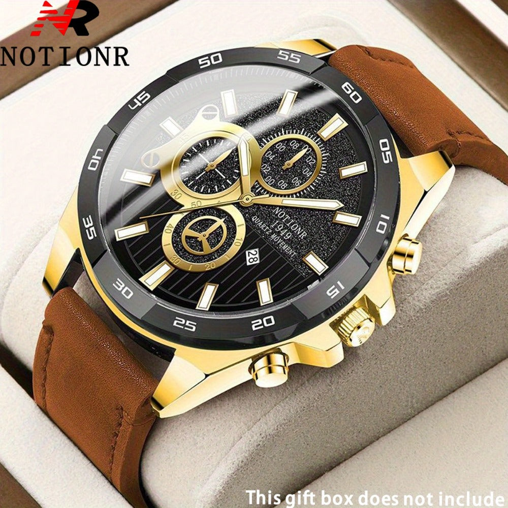 Men's Quartz Watch - NOTIONR 's Faux Leather Date Display, Round Dial, Business & Sport Casual - product detail view 3