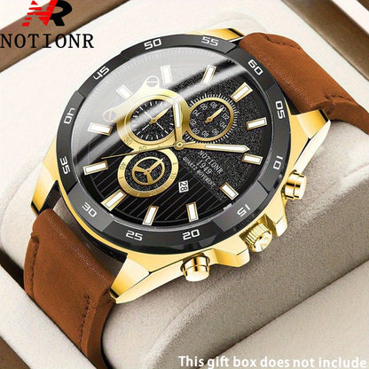 Men's Quartz Watch - NOTIONR 's Faux Leather Date Display, Round Dial, Business & Sport Casual - product detail view 3