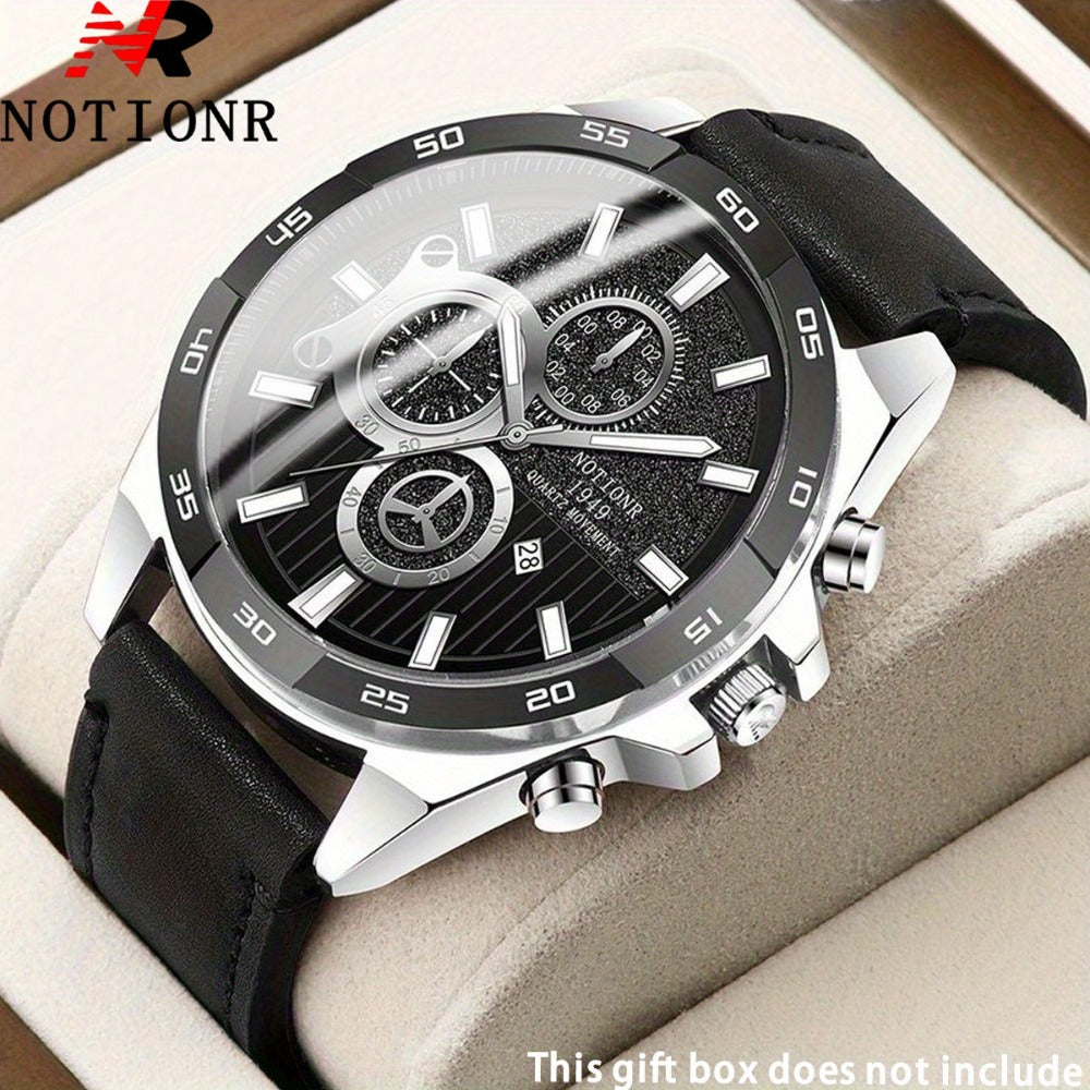 Men's Quartz Watch - NOTIONR 's Faux Leather Date Display, Round Dial, Business & Sport Casual - product detail view 4