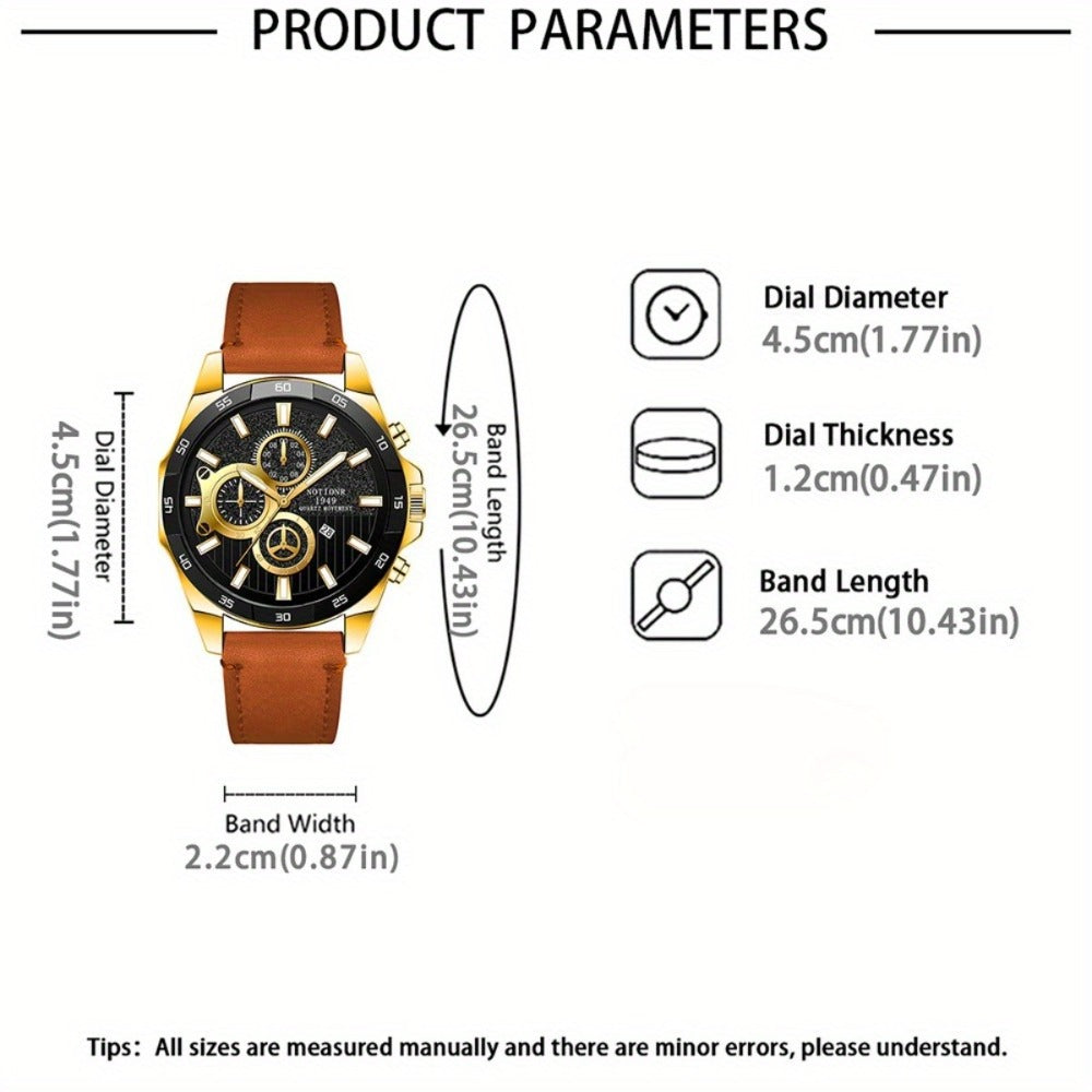 Men's Quartz Watch - NOTIONR 's Faux Leather Date Display, Round Dial, Business & Sport Casual - product detail view 5