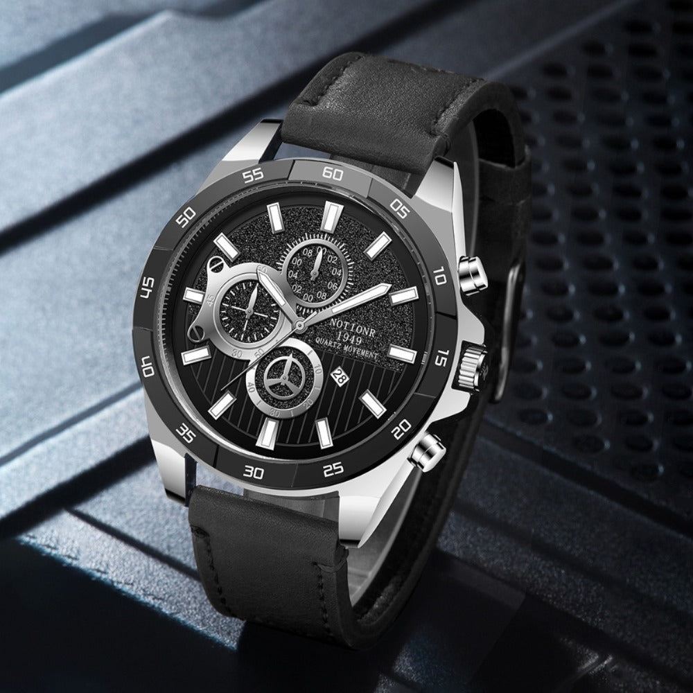 Men's Quartz Watch - NOTIONR 's Faux Leather Date Display, Round Dial, Business & Sport Casual - product detail view 8