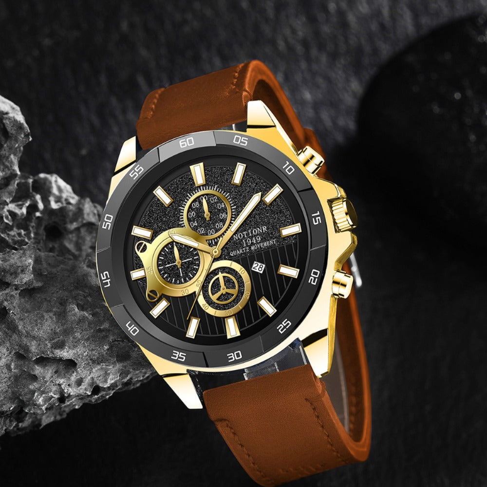 Men's Quartz Watch - NOTIONR 's Faux Leather Date Display, Round Dial, Business & Sport Casual - product detail view 9
