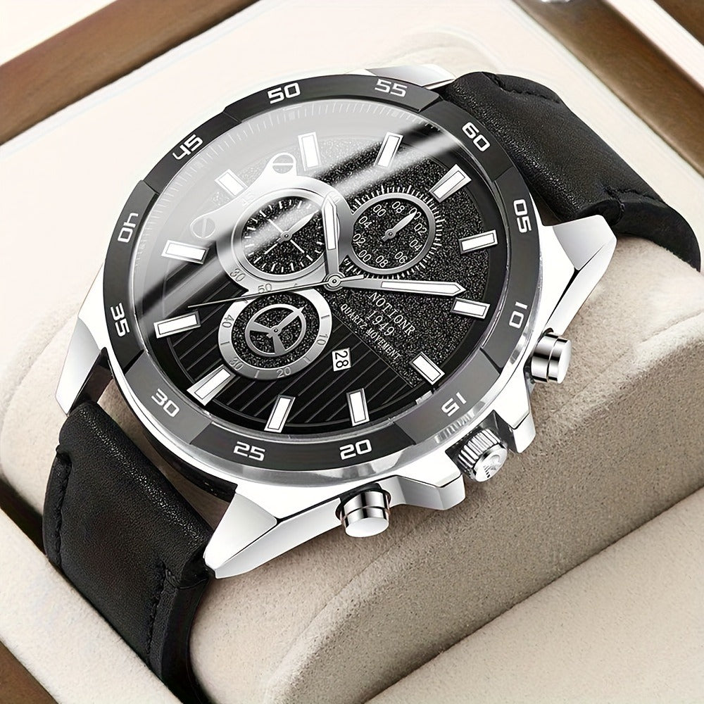 Men's Quartz Watch - NOTIONR 's Faux Leather Date Display, Round Dial, Business & Sport Casual - product detail view 18