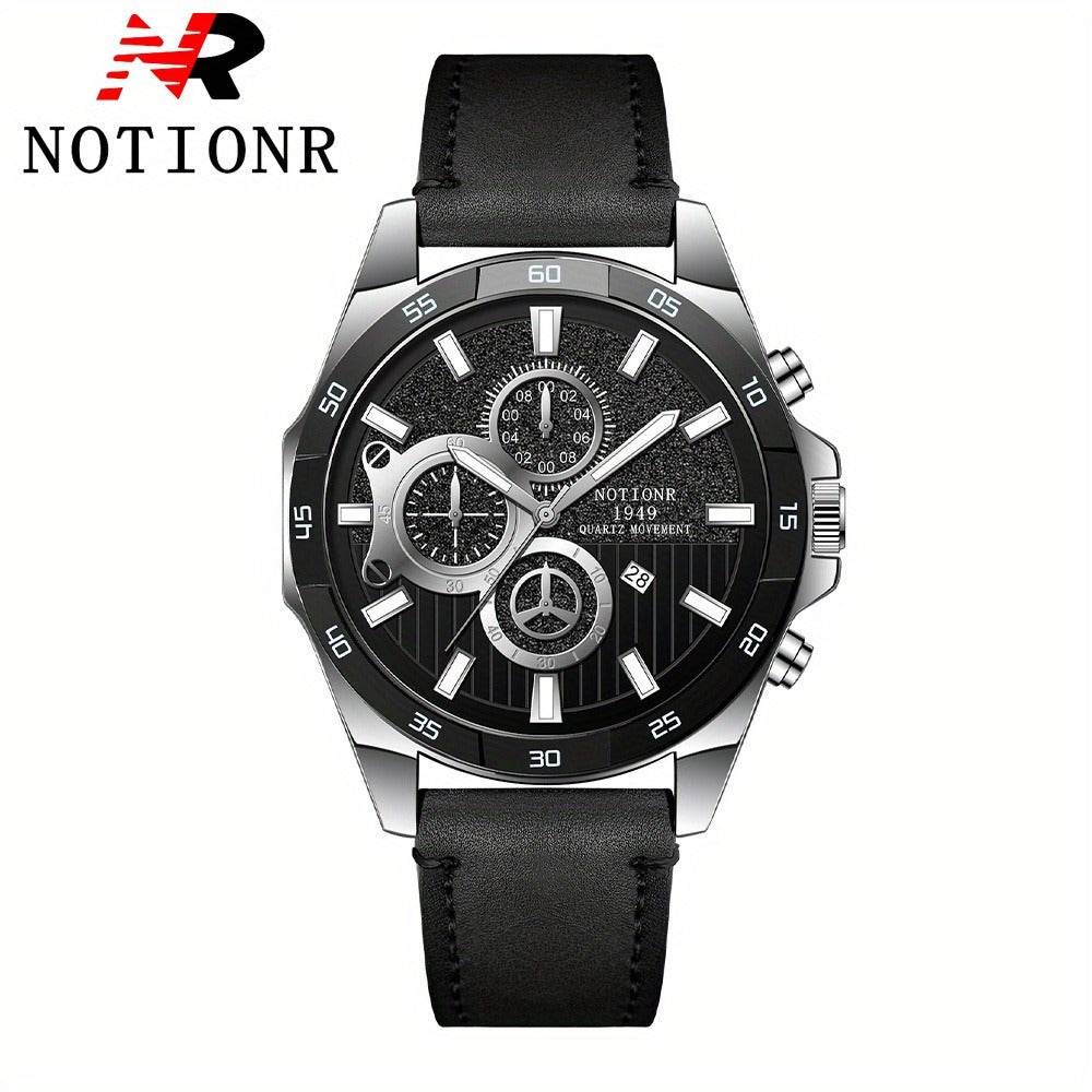 Men's Quartz Watch - NOTIONR 's Faux Leather Date Display, Round Dial, Business & Sport Casual - product detail view 19