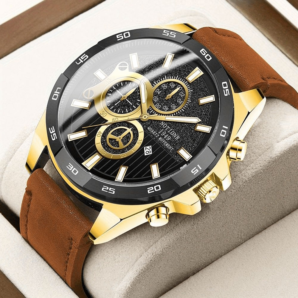 Men's Quartz Watch - NOTIONR 's Faux Leather Date Display, Round Dial, Business & Sport Casual - product detail view 23