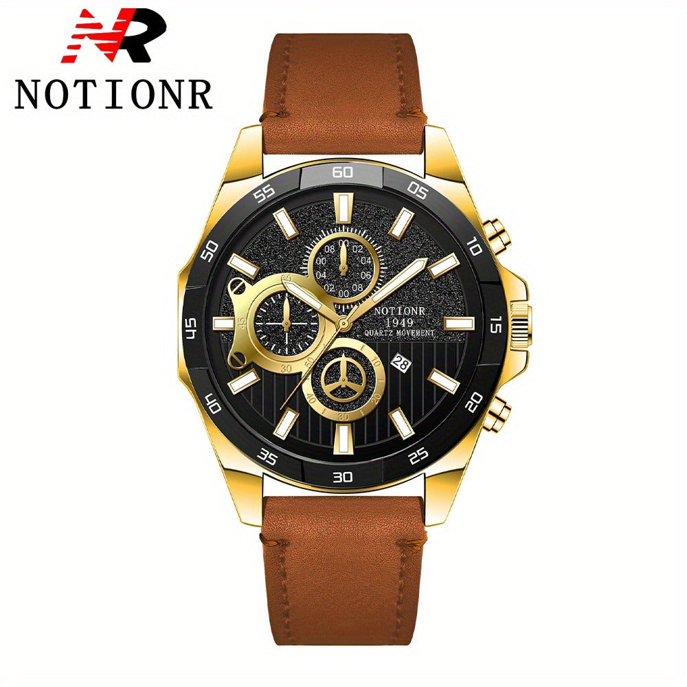 Men's Quartz Watch - NOTIONR 's Faux Leather Date Display, Round Dial, Business & Sport Casual - product detail view 24