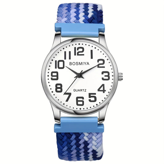 Men's Quartz Watch - Nylon Braided Band Unisex 22mm Elastic Soft Sport Wristwatch, Stainless - main product view