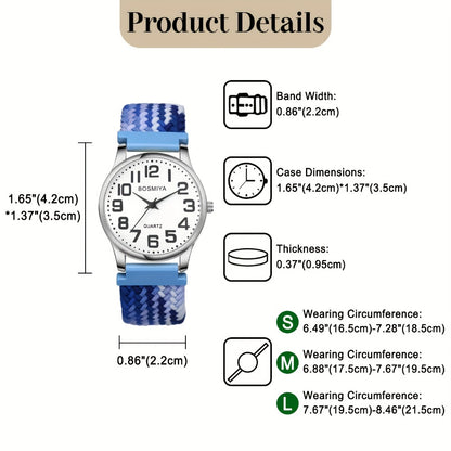 Men's Quartz Watch - Nylon Braided Band Unisex 22mm Elastic Soft Sport Wristwatch, Stainless - product detail view 2