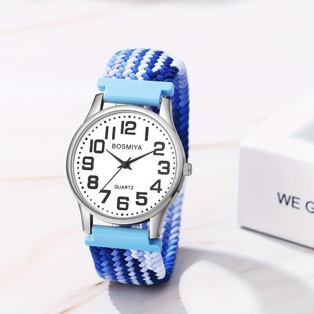 Men's Quartz Watch - Nylon Braided Band Unisex 22mm Elastic Soft Sport Wristwatch, Stainless - product detail view 3