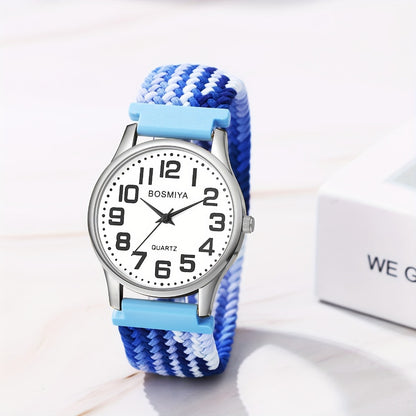 Men's Quartz Watch - Nylon Braided Band Unisex 22mm Elastic Soft Sport Wristwatch, Stainless - product detail view 3