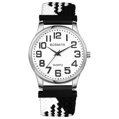 Men's Quartz Watch - Nylon Braided Band Unisex 22mm Elastic Soft Sport Wristwatch, Stainless - product detail view 4