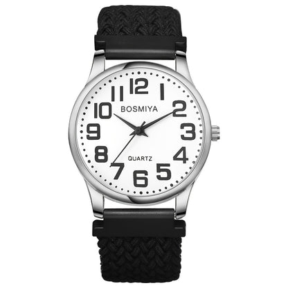 Men's Quartz Watch - Nylon Braided Band Unisex 22mm Elastic Soft Sport Wristwatch, Stainless - product detail view 6