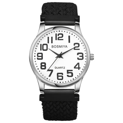 Men's Quartz Watch - Nylon Braided Band Unisex 22mm Elastic Soft Sport Wristwatch, Stainless - product detail view 12