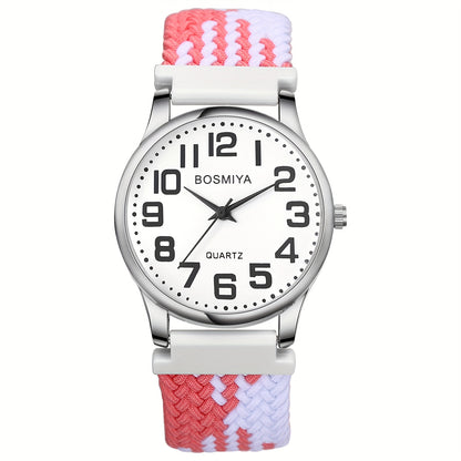 Men's Quartz Watch - Nylon Braided Band Unisex 22mm Elastic Soft Sport Wristwatch, Stainless - product detail view 21
