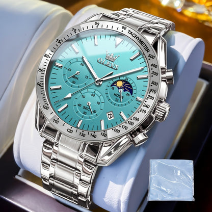 Men's Quartz Watch - OLEVS 's Chronograph Moon Phase, Multifunction Sport & Dress , Stainless - main product view