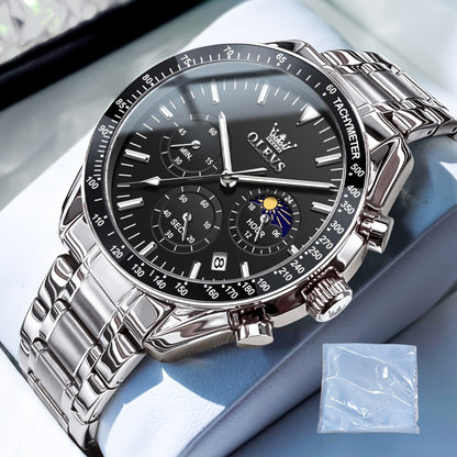 Men's Quartz Watch - OLEVS 's Chronograph Moon Phase, Multifunction Sport & Dress , Stainless - product detail view 3